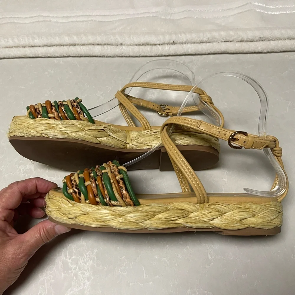 ULLA JOHNSON Ada Woven platform sandals. Multicolor woven leather
